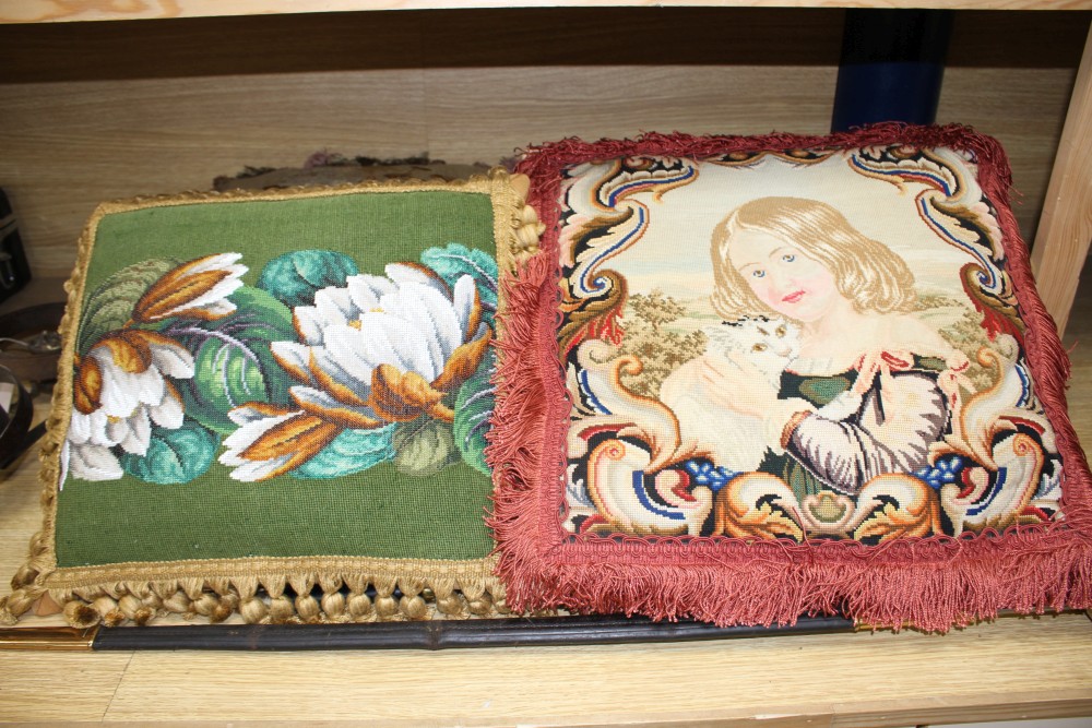 Seven antique / antique fabric cushions